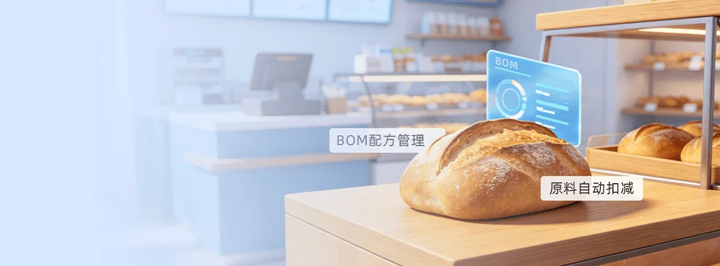 烘焙e家标准化BOM配方管理固定动态双配方面粉奶油原料自动扣减功能示意图