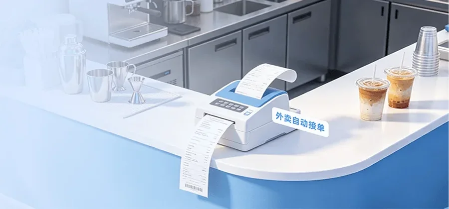 聚合外卖订单自动接单后触发后厨打印机出票无需人工分单功能示意图