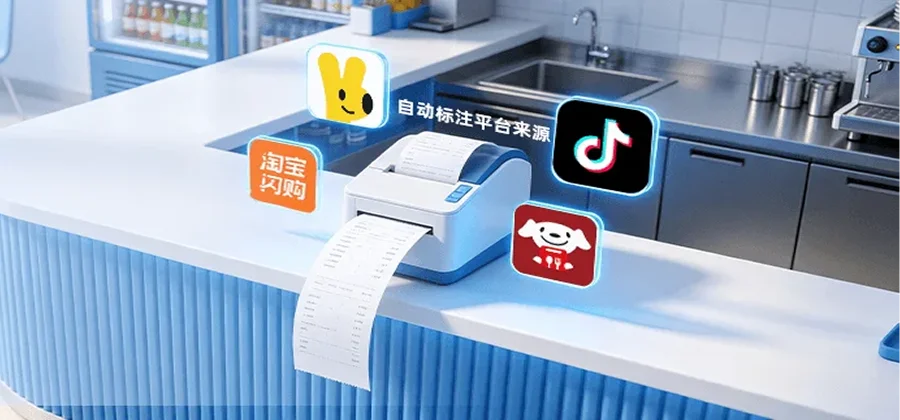 聚合外卖出票自动标注平台来源美团京东淘宝后厨一目了然功能示意图