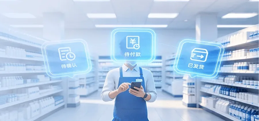 批发商城订单分类标签待确认待付款已发货多条件筛选批发单据管理功能示意图