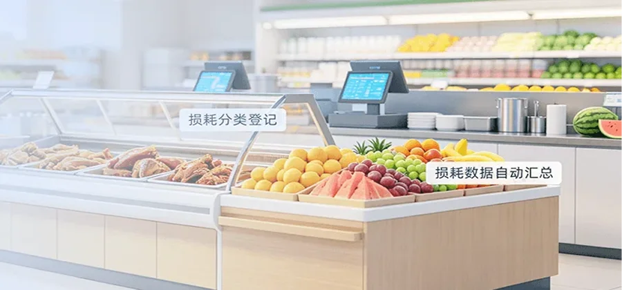 思迅eShop小象多类型损耗分类登记正常临期加工损耗自动汇总还原毛利功能示意图