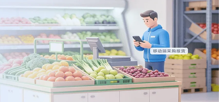 思迅eShop小象移动端采购报货跨店调拨PDA扫码验收全链路无纸化流转功能示意图