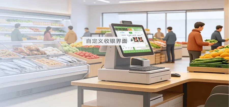 思迅eShop小象自定义可视化收银界面触摸大屏助记码快捷销售多业态布局功能示意图