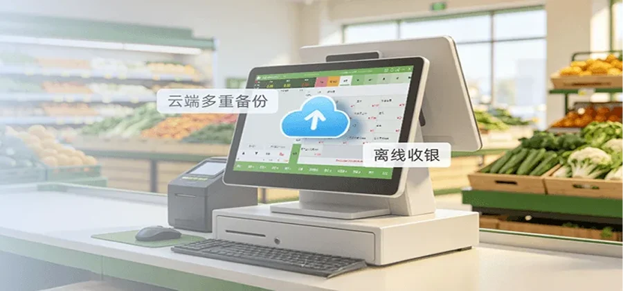 思迅eShop小象云端多重备份离线收银兜底断网称重结算恢复自动同步数据功能示意图