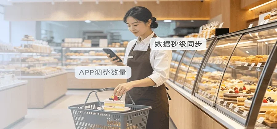 移动分拣现场改单App直接调整拣货数量增减商品实时同步思迅烘焙e家后台功能示意图
