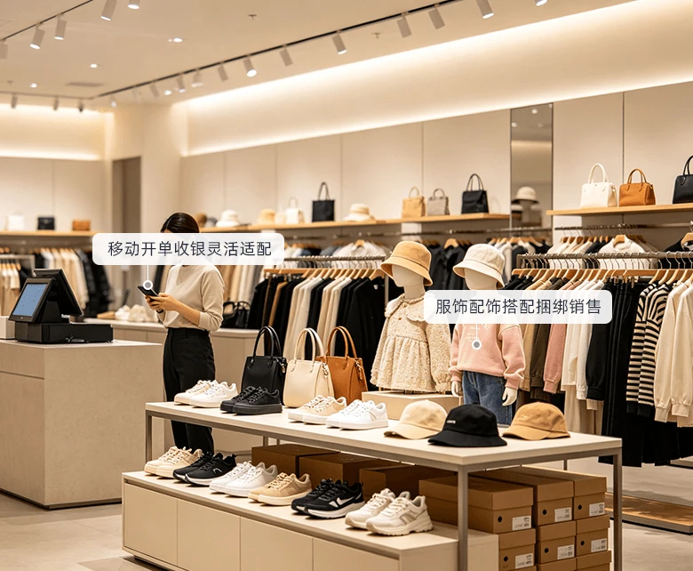 服装大卖场服饰商品生命周期管控场景示意图：展示滞销预警、批次溯源与次品台账