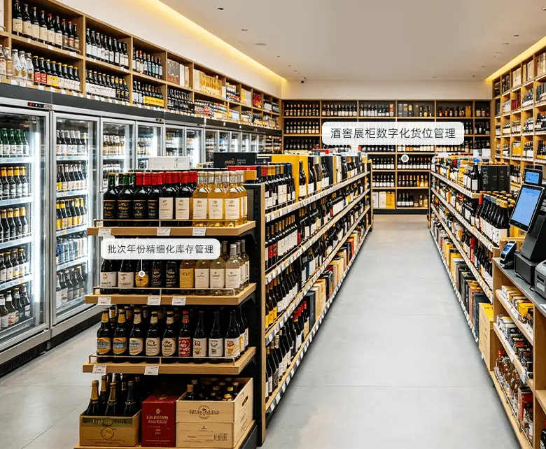 酒水超市门店前台酒水零售经营场景示意图