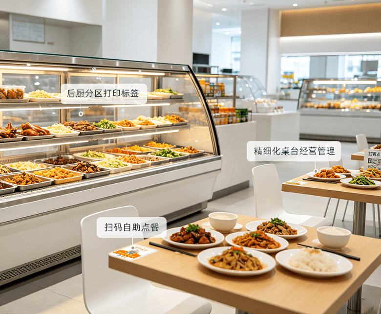 连锁超市餐饮熟食经营场景示意图：展示卤味烘焙面点的前店后场一体化管理