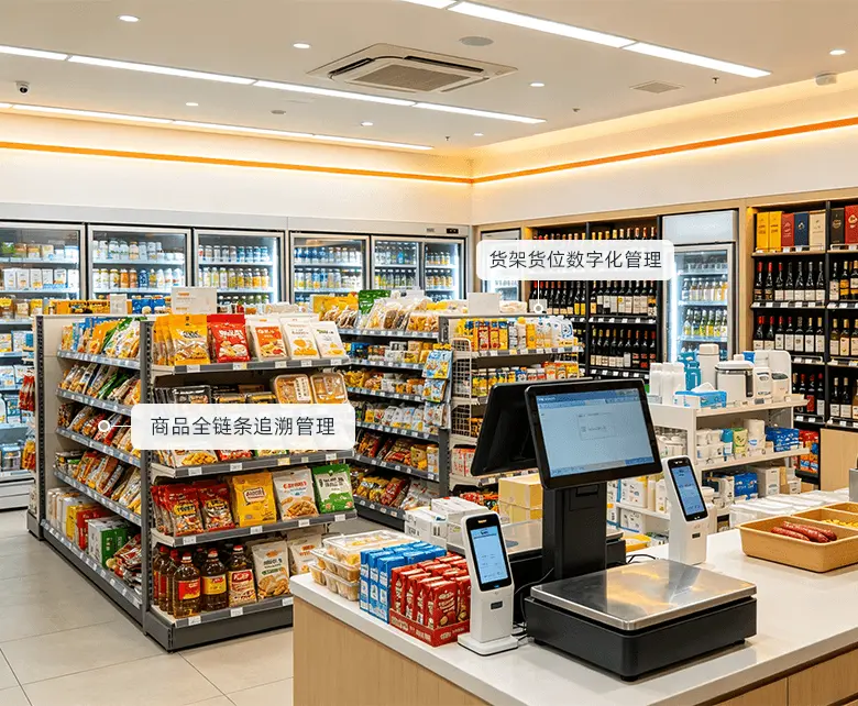 海鲜水产超市水产分装礼盒 BOM 加工场景示意图：展示礼盒配方扣料与分装标签打印