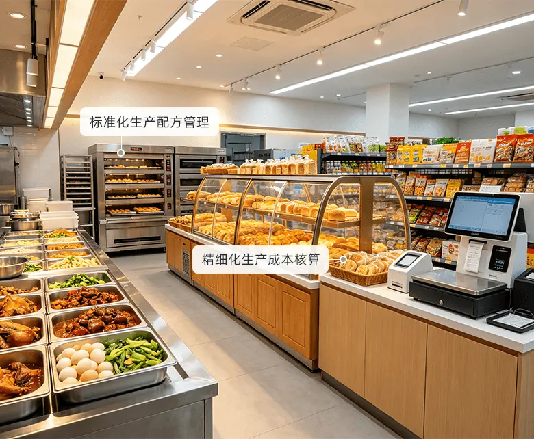 海鲜水产超市海产干货礼盒配套零售场景示意图：展示多品类合并收银与礼盒货位盘点